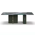 Modern Green Dining Table With Marble Top And Metal Accent Legs