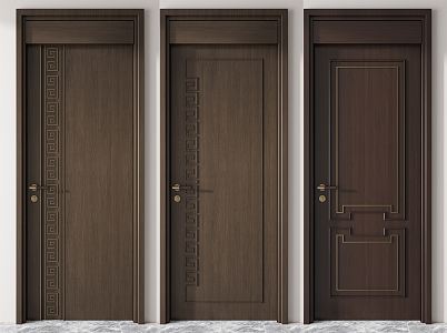 New Chinese Style Flat Door Single Door 3d model