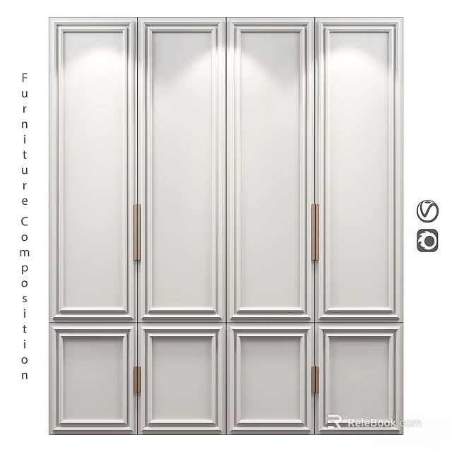 Elegant White Storage Cabinet With Brass Handles And Panel Design For Home Decor 3d model 