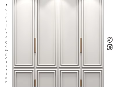 Elegant White Storage Cabinet With Brass Handles And Panel Design For Home Decor 3d model