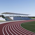 Football Field Design With Running Track Spectator Stands And Green Turf
