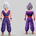 Game Movie Character 3D Model with Silver White Hair Purple Outfit Red Belt and Muscular Build