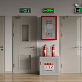 Fire Safety Equipment Cabinet With Emergency Exit Signs Fire Extinguishers And Doors
