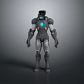 Advanced Robot Character With Blue Glowing Core And Gray Mechanical Armor 3d model