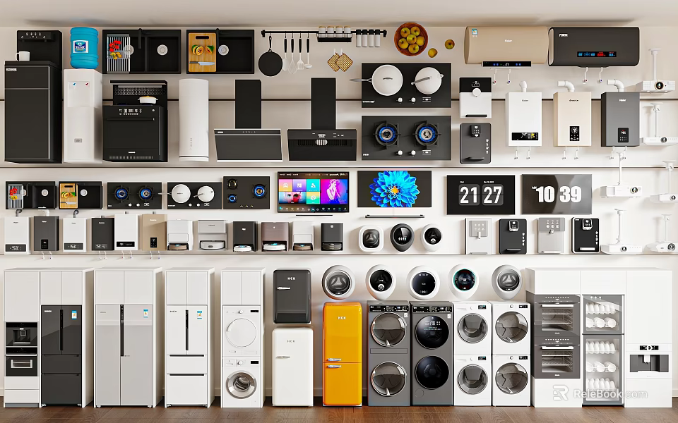 Vintage Home Appliances Display With Retro Electronics Various Models And Colorful Designs 3d model 