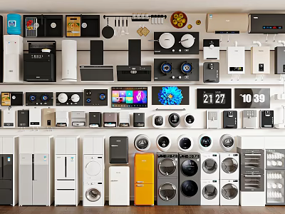 Vintage Home Appliances Display With Retro Electronics Various Models And Colorful Designs 3d model