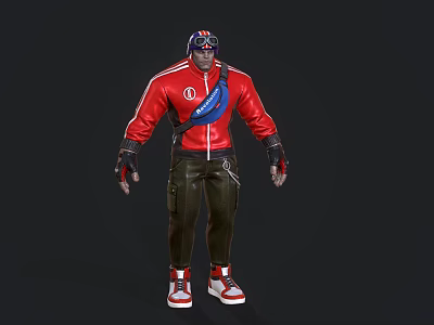Game And Movie Character In Red Jacket With Blue Accent Helmet And Red White Shoes 3d model