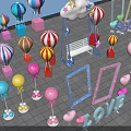 Inflatable Decorations with Colorful Hot Air Balloons Balloons Heart Shapes LOVE Letters Clouds and Bench