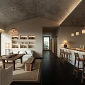 Warm Natural Hotel Public Lounge With Comfortable Seats Wooden Furnishings And Casual Side Coffee Bar