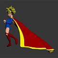 Superhero Girl In Blue Costume With Red Cape Yellow Hair And Super Symbol
