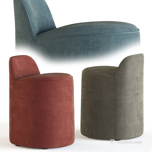 Modern Upholstered Sofa Stools In Blue Red And Gray Colors For Living Room 3d model 