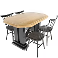 Modern Style Dining Table Set with Wooden Tabletop and Black Chairs