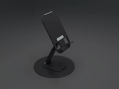 Black Adjustable Phone Stand With Circular Base For Desktop Smartphone Holding 3d model