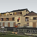 Traditional Chinese Detached Villa With Mountain Backdrop Courtyard And Red Lanterns