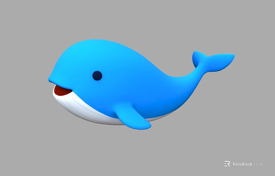 Adorable Cartoon Blue Whale with Open Mouth Black Eyes and White Belly 3d model 