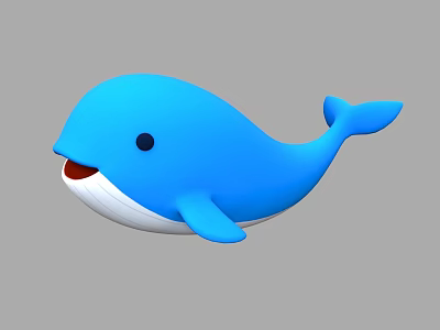 Adorable Cartoon Blue Whale with Open Mouth Black Eyes and White Belly 3d model