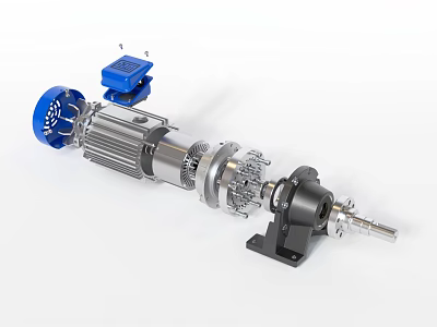 Industrial Drive System With Blue Control Unit Silver Motor And Gear Assembly 3d model