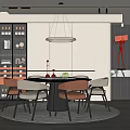 Modern Restaurant Interior With Round Dining Table Chairs And Pendant Light Decor