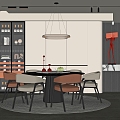 Modern Restaurant Round Dining Table Chair Dining Chair Wine Cabinet 3d model