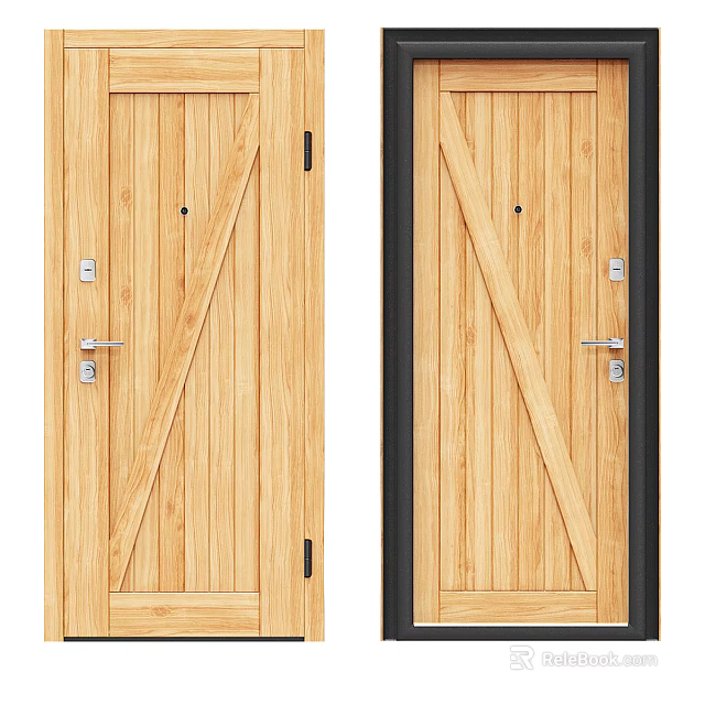 Wooden Swing Doors With Simple Design And Locks 3d model 
