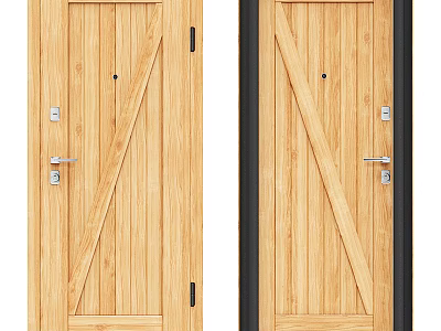 Wooden Swing Doors With Simple Design And Locks 3d model