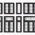 Black Frame Windows With Various Styles And Glass Panel Designs 3d model
