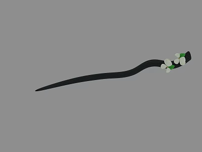 Elegant Black Hairpin Jewelry Decorated With White And Green Beads 3d model