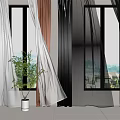 Modern Window Curtains With Sheer Panels And Solid Drapes In Bright Room With Potted Plant