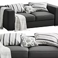 Modern Dark Gray Two Seater Sofa With Striped Patterned Pillows And Soft Blanket Design 3d model