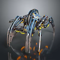 Futuristic Mechanical Spider With Sharp Metal Claws Yellow Accents And Orange Flame Effects