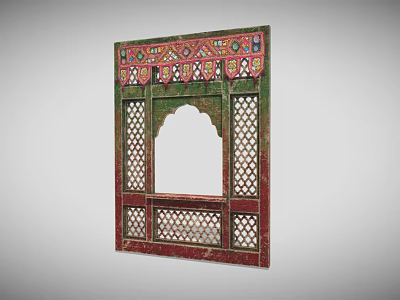 Traditional Decorative Frame with Colorful Patterns Arched Top and Intricate Lattice Design 3d model