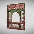Traditional Decorative Frame with Colorful Patterns Arched Top and Intricate Lattice Design
