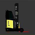 Modern Industrial Forklift With Black Cab Yellow Body And Red Forks