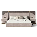 Modern Upholstered Double Bed With Neutral Headboard Nightstands White Sheets And Pillows 3d model