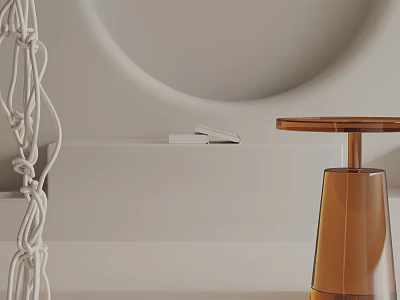 Copper Side Table With Round Top Cone Base Near White Wall Circular Cutout Rope Decor 3d model