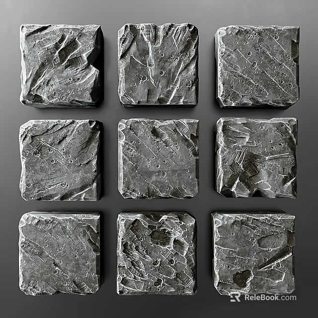 Gray Square Textured Stone Tiles With Cracked Surfaces For Wall Cladding 3d model 