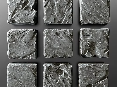 Gray Square Textured Stone Tiles With Cracked Surfaces For Wall Cladding 3d model