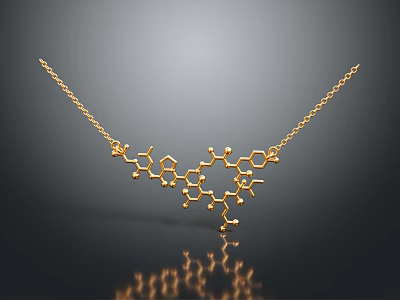 Elegant Gold Necklace Featuring Delicate Chain And Molecular Structure Pendant Design 3d model