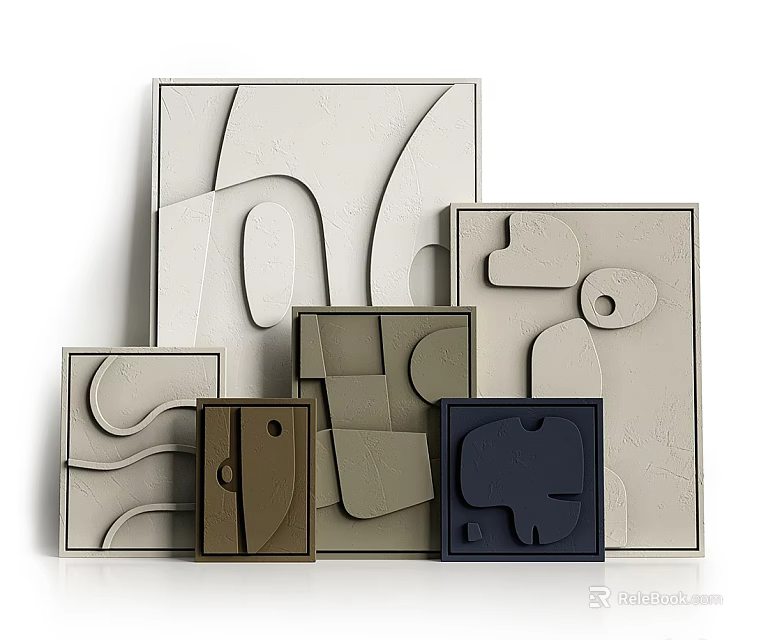Modern Wall Decor With Various Abstract Textured Shapes And Neutral Tones 3d model 