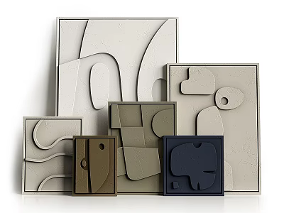 Modern Wall Decor With Various Abstract Textured Shapes And Neutral Tones 3d model