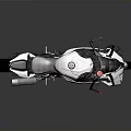 White And Black Sport Motorcycle With Carbon Fiber Components And Red Engine