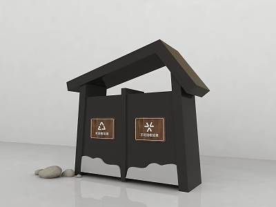 Public Trash Bin With Double Door Design And Recycling Waste Sorting Signs Roof Shaped Top 3d model