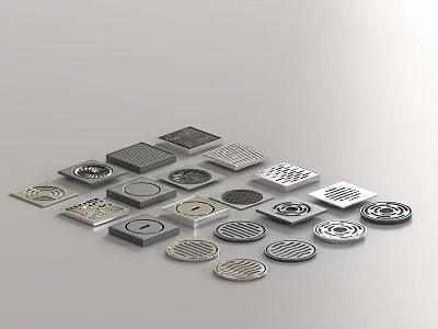 Various Stainless Steel Floor Drains With Square Round Shapes And Grate Designs 3d model