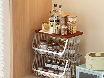 Fresh Fruit Storage Solutions with Metal Wood Three Tier Kitchen Shelf and Appliances 3d model