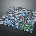 Scenic Mountain Landscape 3D Terrain Model With Snowy Peaks And Green Valleys
