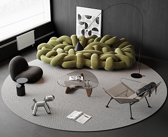 Sofa Coffee Table Combination Fabric Sofa Python Sofa Creative Sofa Leisure Chair Glass Coffee Table Special-shaped Sofa 3d model