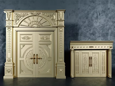 Luxury Ornate Double Door With Intricate Carvings And Decorative Elements 3d model