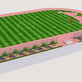 School Outdoor Sports Area With Table Tennis Tables Green Lawn And Red Track