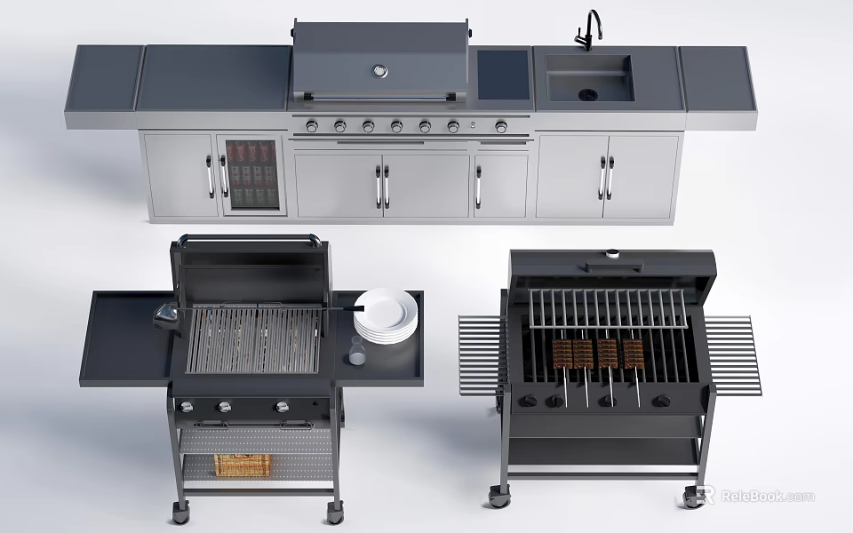 Stainless Steel Outdoor Kitchen Counter With Sink Grill And Portable Grills 3d model 
