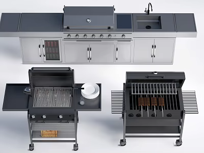 Stainless Steel Outdoor Kitchen Counter With Sink Grill And Portable Grills 3d model